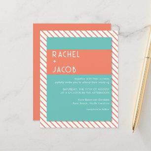 Coral & Teal Retro Summer Wedding Invitation