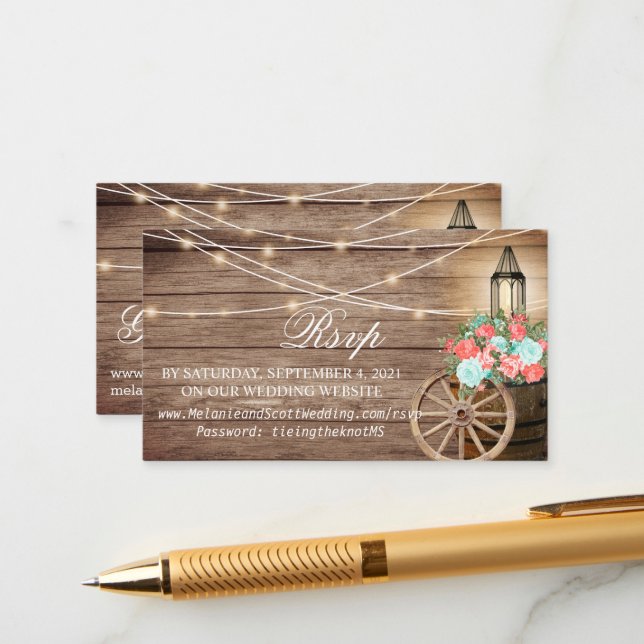 Coral & Teal Rsvp and Registry 2 - Wedding Website Enclosure Card (Front/Back In Situ)