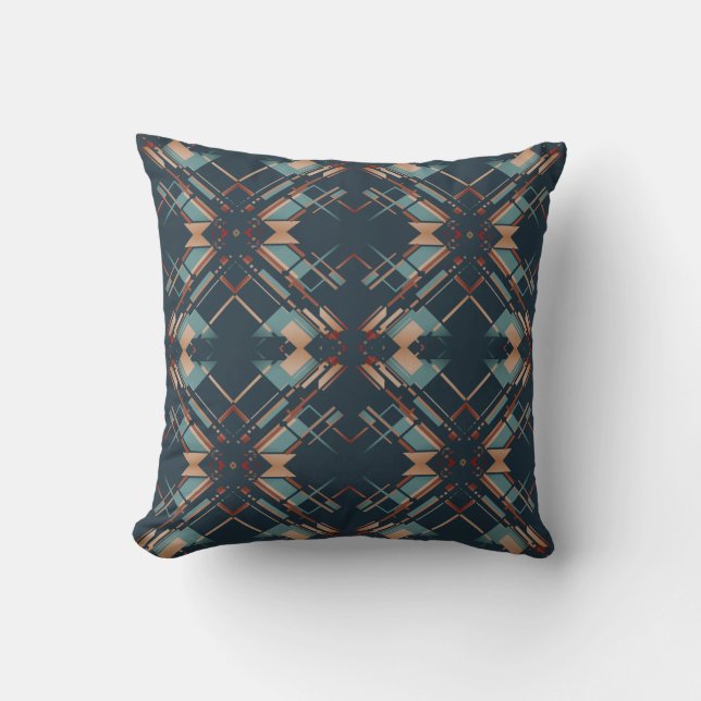 Coral Teal Rust Navy Southwest Look Large Mosaics Cushion (Front)