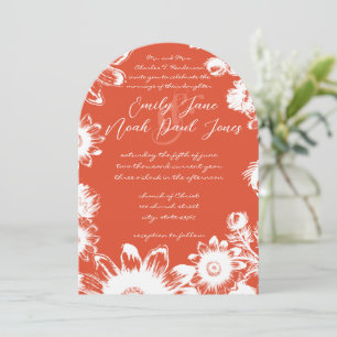 Coral Terracotta Floral Wedding  Invitation