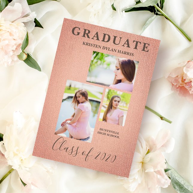 Coral Three Photos Collage Graduation Textile (Creator Uploaded)