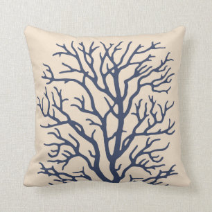 Coral Tree in Dark Navy Blue Cushion