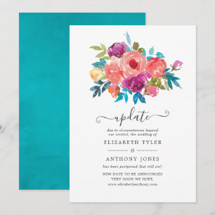 Coral, Turquoise and Purple Floral Wedding Update Invitation