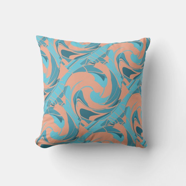 Coral Turquoise Aqua Slanted Swirling Mosaics  Cushion (Front)