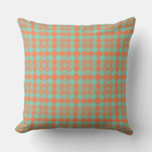 Coral Turquoise Chequered Argyle Pattern Cushion