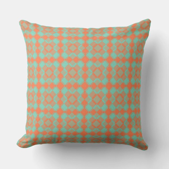 Coral Turquoise Chequered Argyle Pattern Cushion (Front)