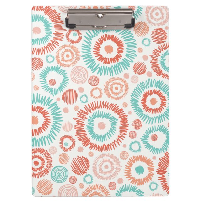 Coral & Turquoise Doodle ZigZag Circles Abstract Clipboard (Front)