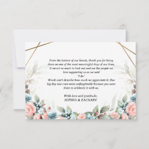 Coral Turquoise Floral Geometric Wedding Thank You Card