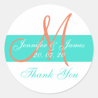 Coral Turquoise Modern Wedding Thank You Stickers
