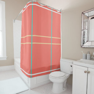 Coral Turquoise White Geometric Pattern Shower Curtain