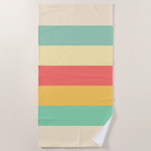 Coral Turquoise Yellow Beige Stripes Beach Towel