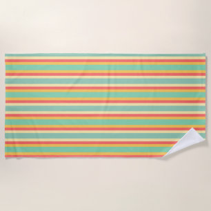 Coral Turquoise Yellow Beige Stripes Beach Towel