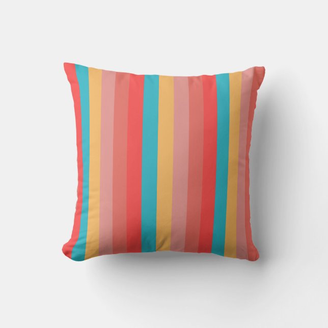 Coral Turquoise Yellow Stripes Cushion (Front)