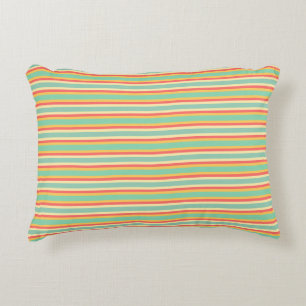Coral Turquoise Yellow Stripes Decorative Cushion