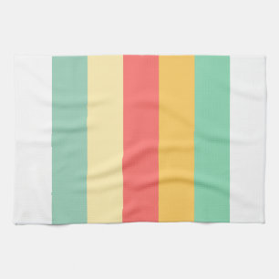 Coral Turquoise Yellow Stripes Tea Towel