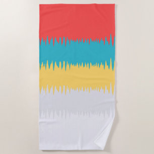 Coral Turquoise Yellow White Stripes Beach Towel