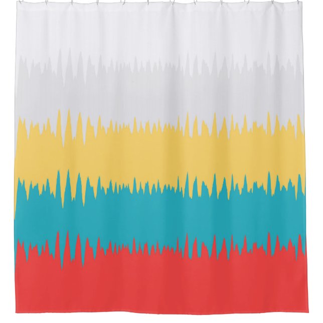 Coral Turquoise Yellow White Stripes Shower Curtain (Front)