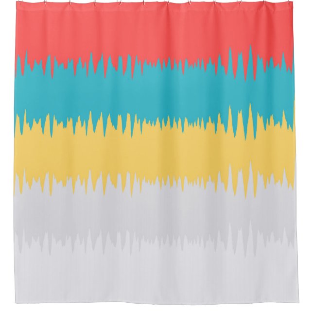 Coral Turquoise Yellow White Stripes Shower Curtain (Front)