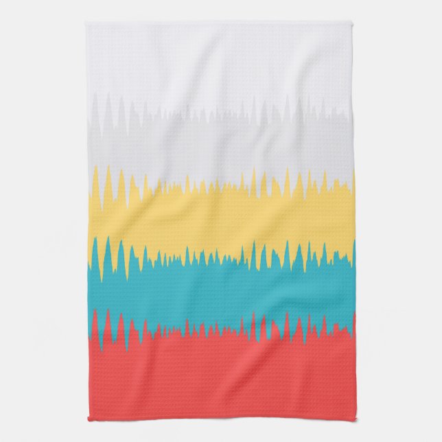 Coral Turquoise Yellow White Stripes Tea Towel (Vertical)