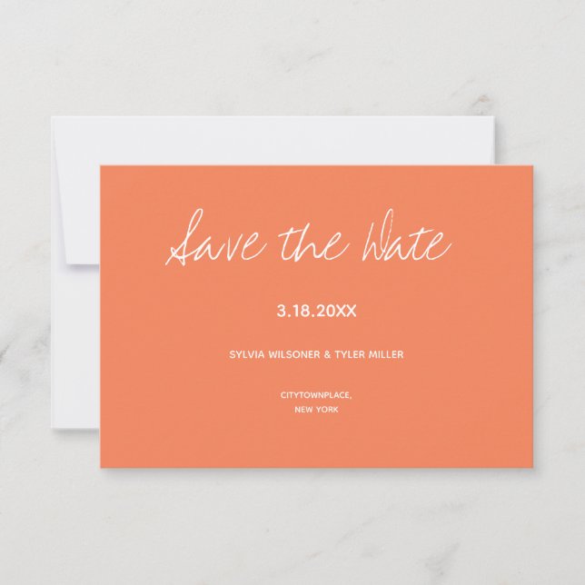 Coral Typography Minimalist Wedding Save The Date (Front)