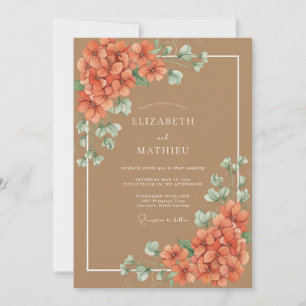 Coral Verdant Floral Flourish Wedding Invitation