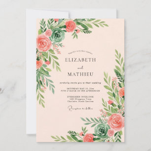 Coral Verdant Succulent Wedding Invitation