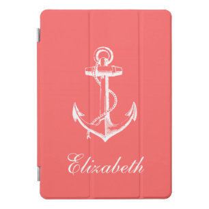 Coral Vintage Anchor Monogram iPad Pro Cover