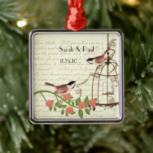 Coral Vintage Bird Save the Date  Bird Cage Metal Tree Decoration