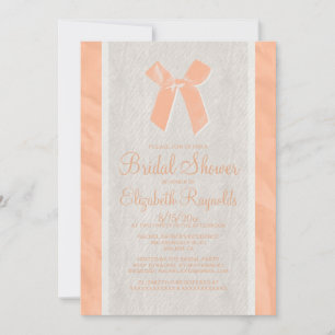 Coral Vintage Bow Linen Bridal Shower Invitations