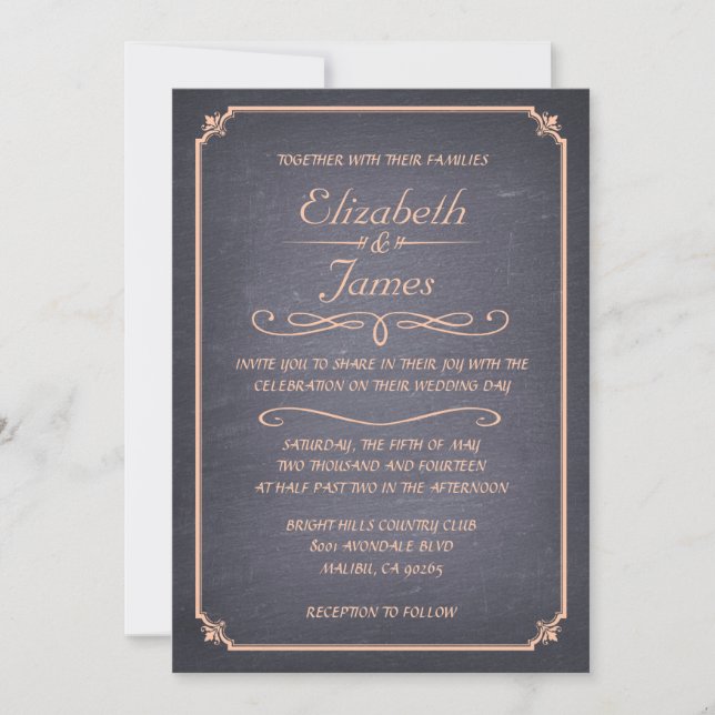 Coral Vintage Chalkboard Wedding Invitations (Front)
