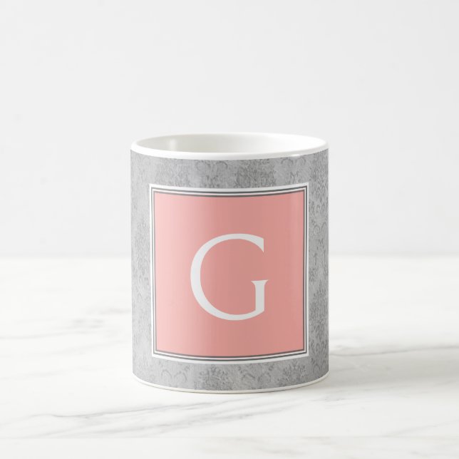 Coral Vintage Damask Monogram Mug (Center)