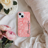 Coral Vintage Floral Print Monogram