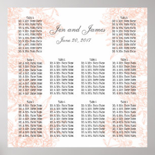 CORAL VINTAGE FLORAL WEDDING SEATING CHART