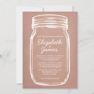 Coral Vintage Mason Jar Wedding Invitations