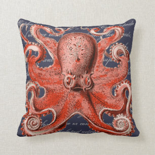 Coral Vintage Octopus Nautical Cushion