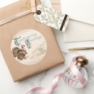 Coral Vintage PostCard Thanksgiving Turkey Sticker