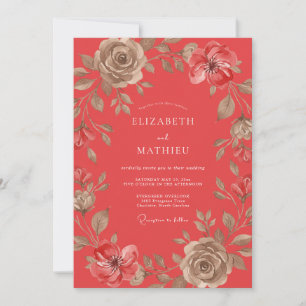 Coral Vintage Rose Wedding Invitation