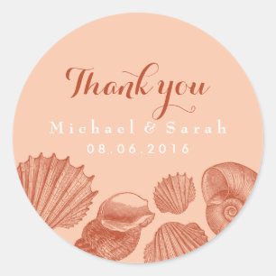 Coral Vintage Seashells Thank You Sticker