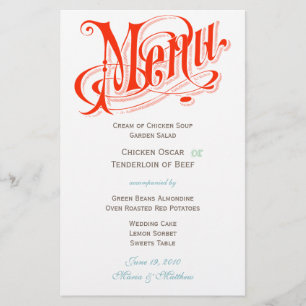 Coral Vintage Typography Chalkboard  Wedding Menu