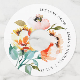 Coral Vintage Watercolor Floral Wine Glass Tag