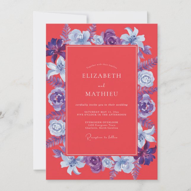 Coral Violet Painted Wedding Invitation (Front)