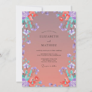 Coral Violet Vine Wedding Invitation