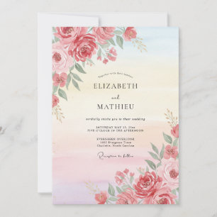 Coral Vivid Rose Wedding Invitation