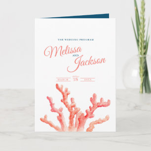 Coral watercolor art wedding programme