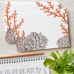 Coral Watercolor Beach  5x7 Wedding Invitation Envelope