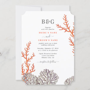 Coral Watercolor Beach Modern Wedding Invitation