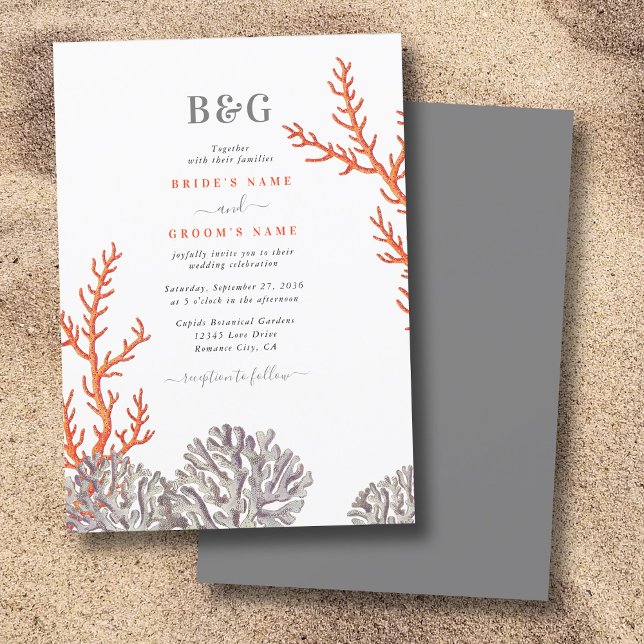 Coral Watercolor Beach Modern Wedding Invitation (Coral Watercolor Beach Modern Wedding Invitation)