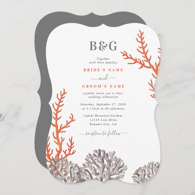 Coral Watercolor Beach Modern Wedding Invitation (Front/Back)
