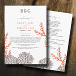 Coral Watercolor Beach Modern Wedding Itinerary Programme<br><div class="desc">A modern monogram coral wedding design. A beach themed design that uses watercolor corals to create an elegant summer wedding design. A charming coral and grey tropical beach design using classy script typography. An elegant coastal beach themed wedding itinerary program card design with modern elements. Matching coral wedding invitations and...</div>