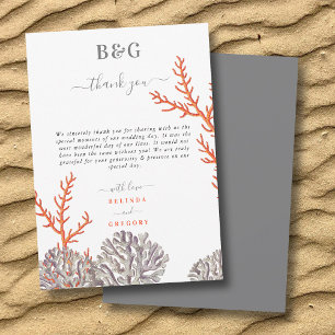 Coral Watercolor Beach Modern Wedding Thank You Card